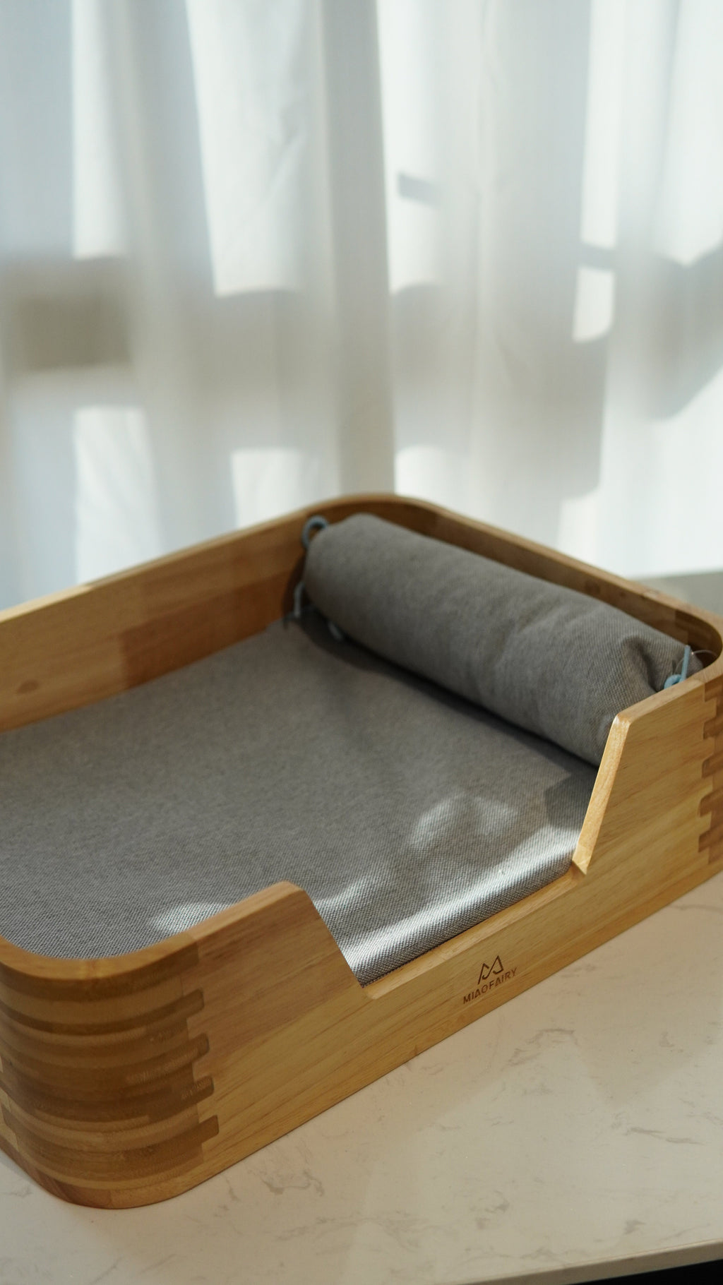 Bamboo Pet Bed - side front view showing open entry