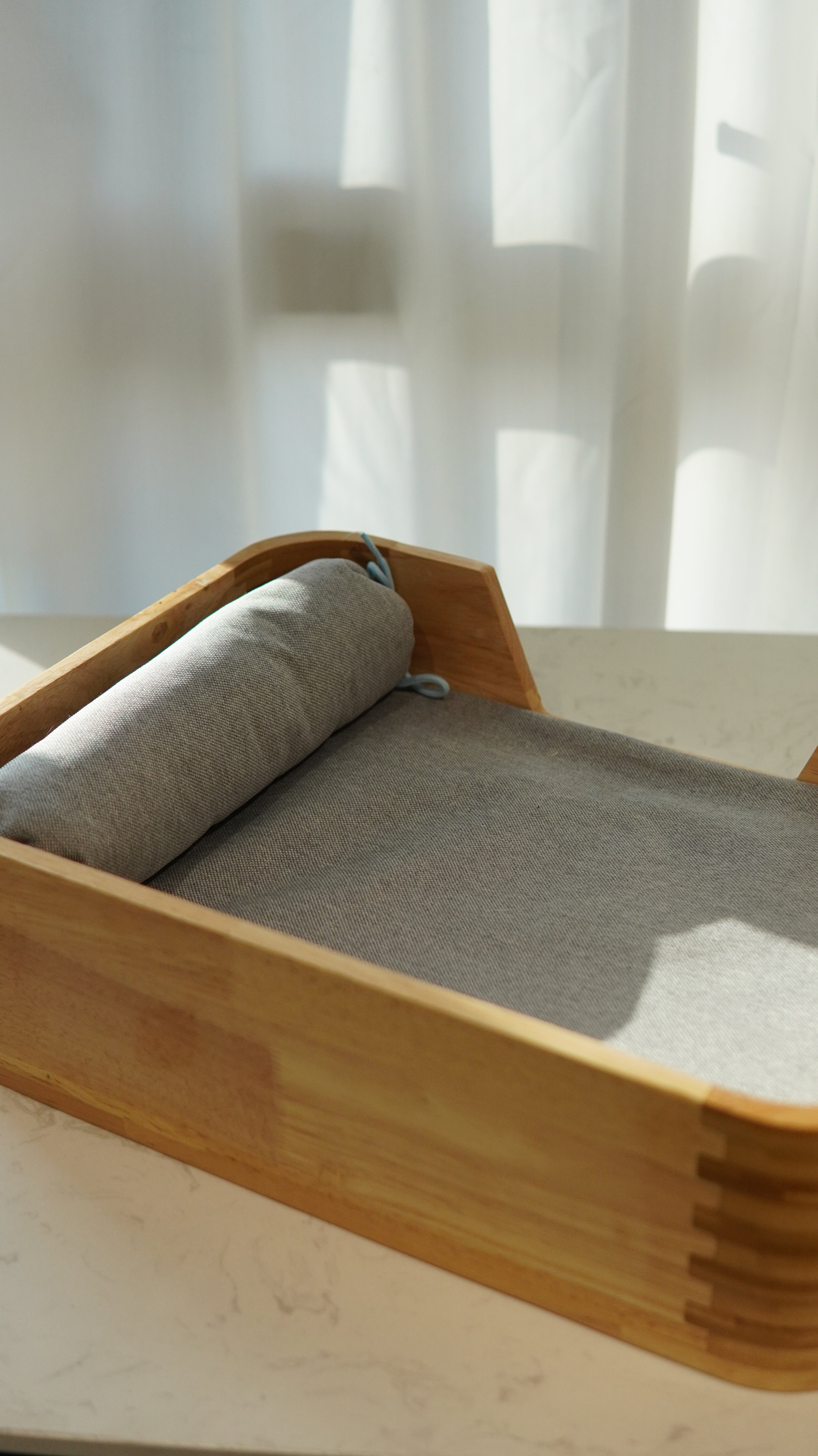 Bamboo Pet Bed - angled view showing finger-joint corners