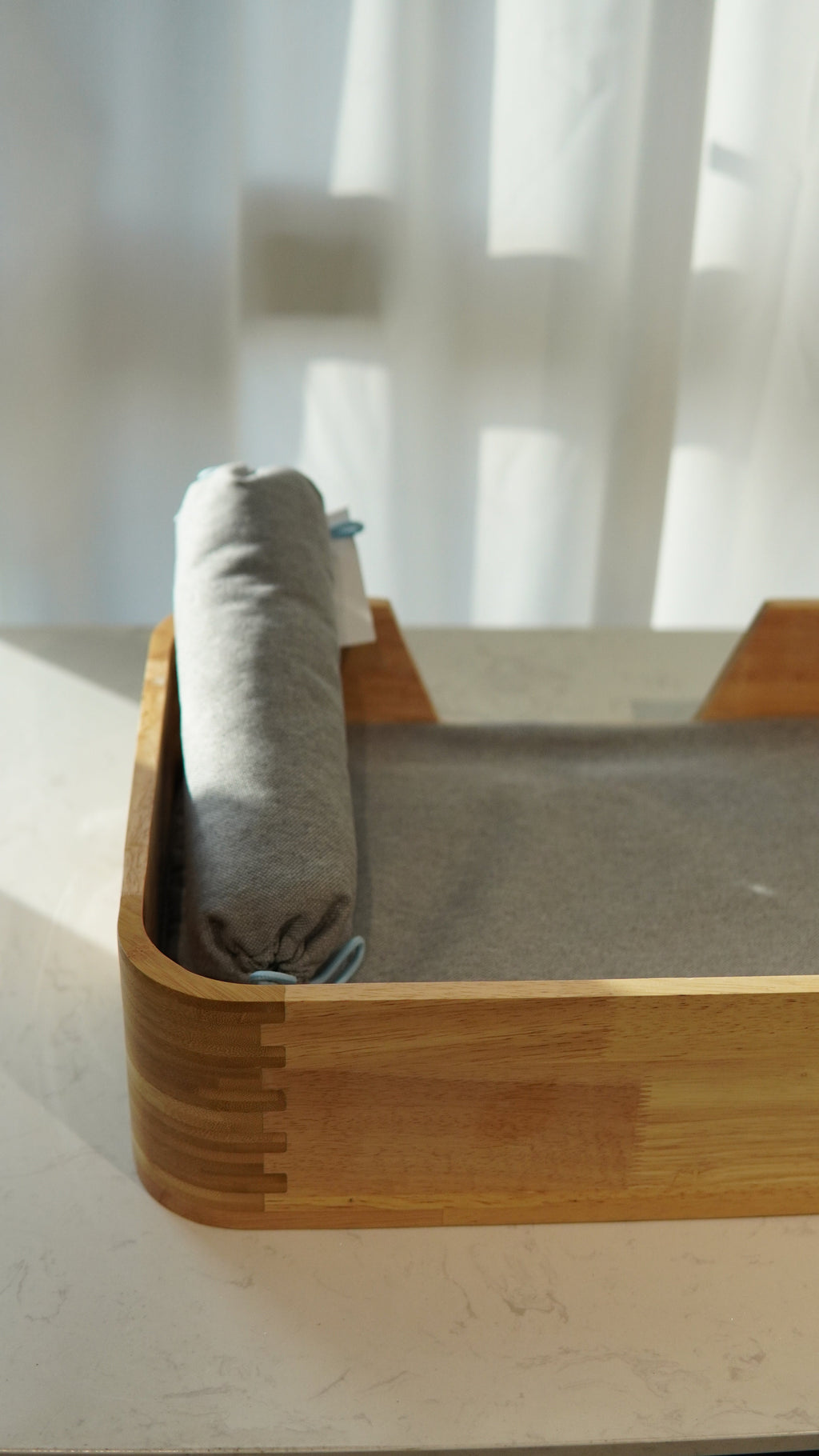 Bamboo Pet Bed - close-up of bolster and cushion detail