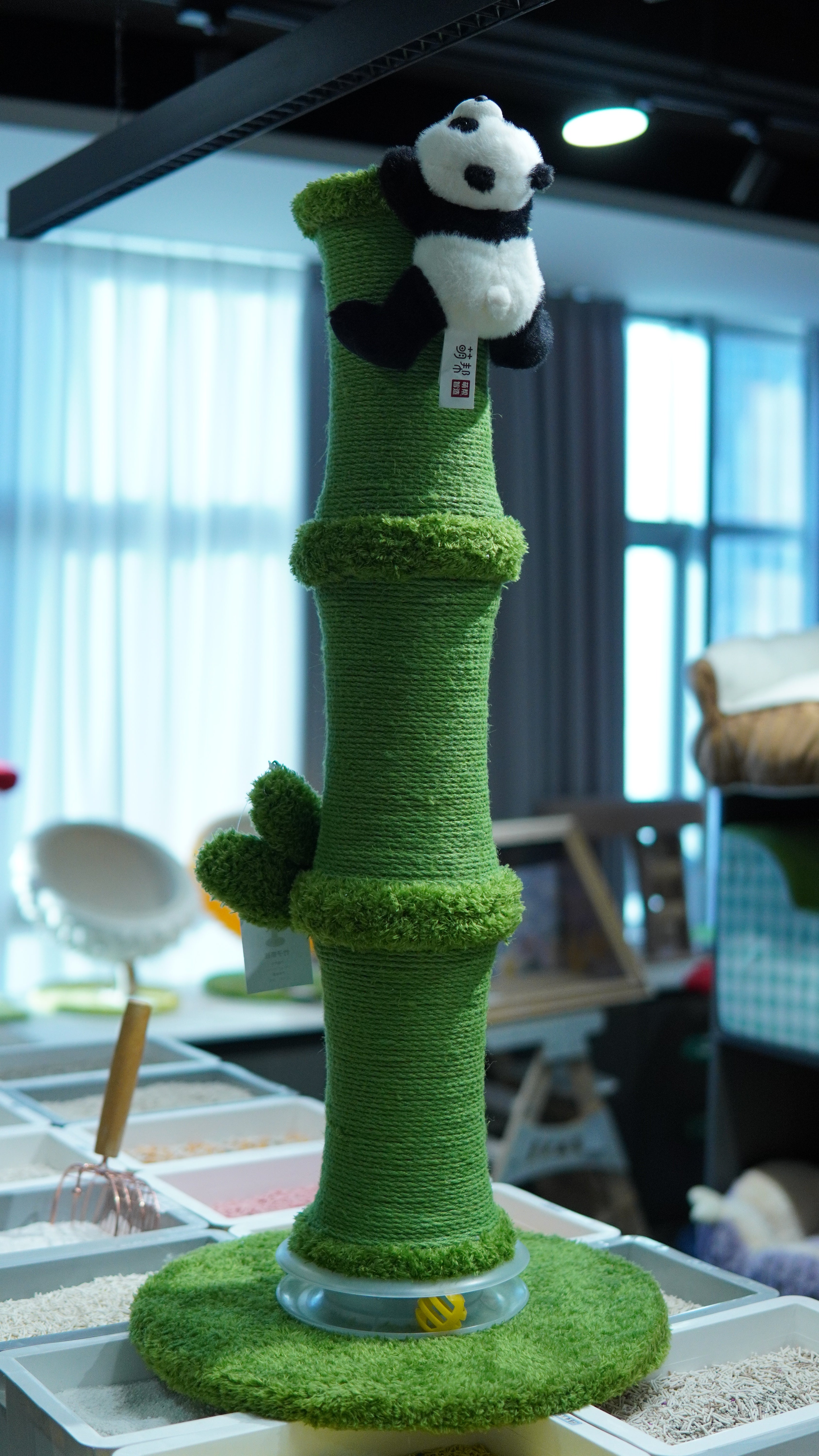 Bamboo Panda Cat Scratcher - side view with panda on top