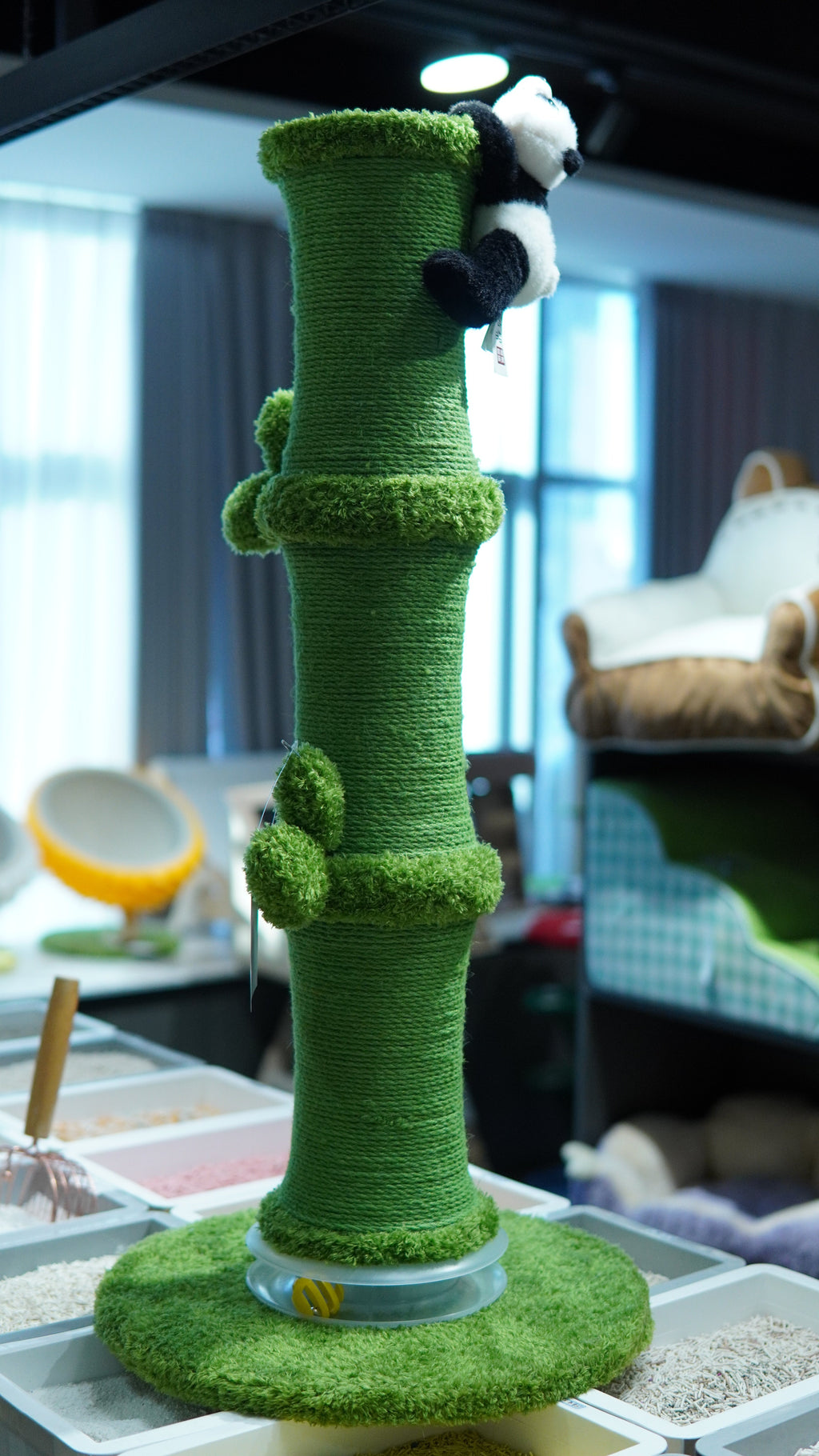 Bamboo Panda Cat Scratcher - with panda toy climbing