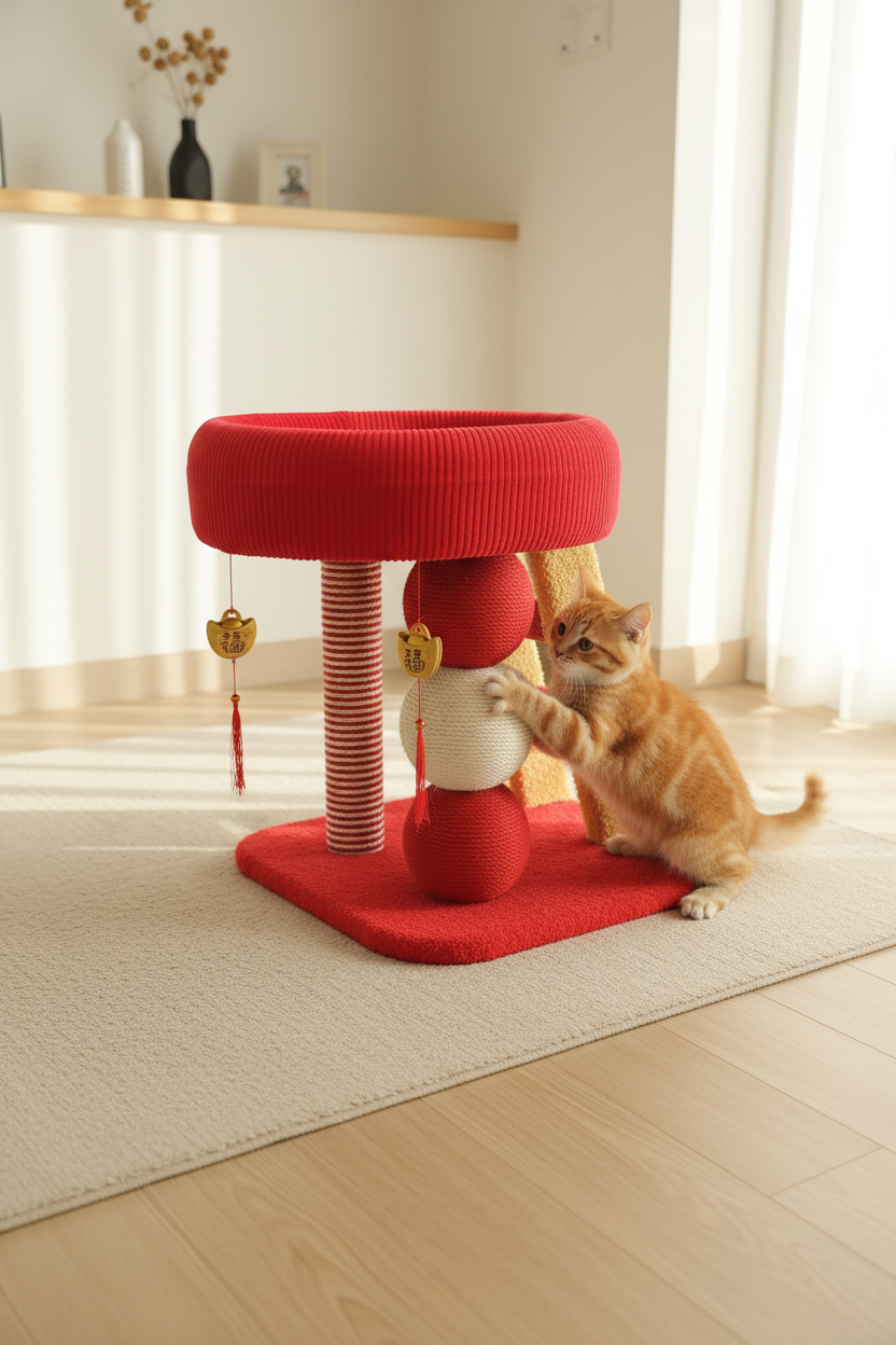 Fortune Cat Tree - Side with balls
