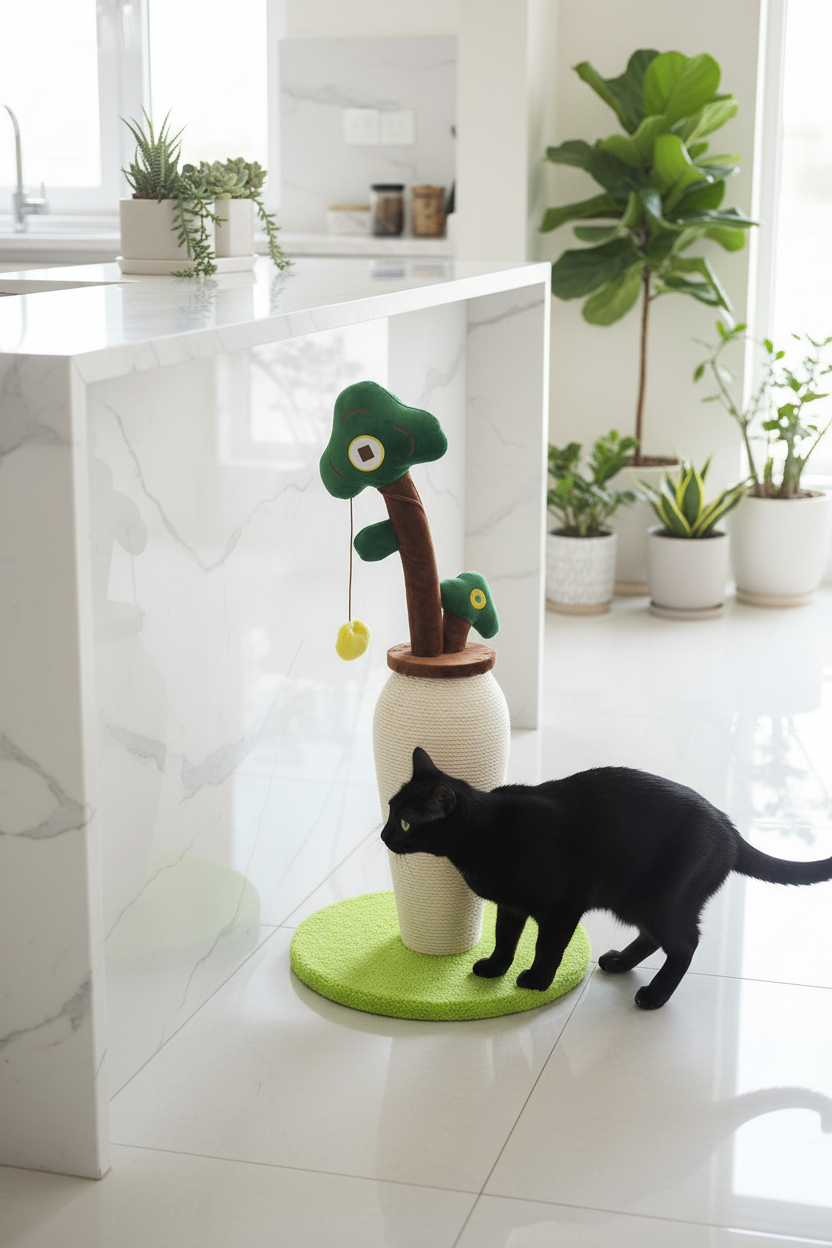 Cactus Vase Cat Scratcher in modern kitchen