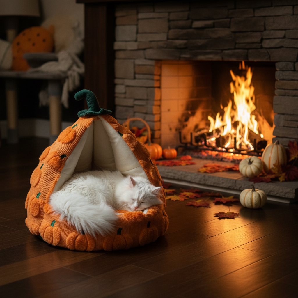 Harvest Pumpkin - fireplace lifestyle
