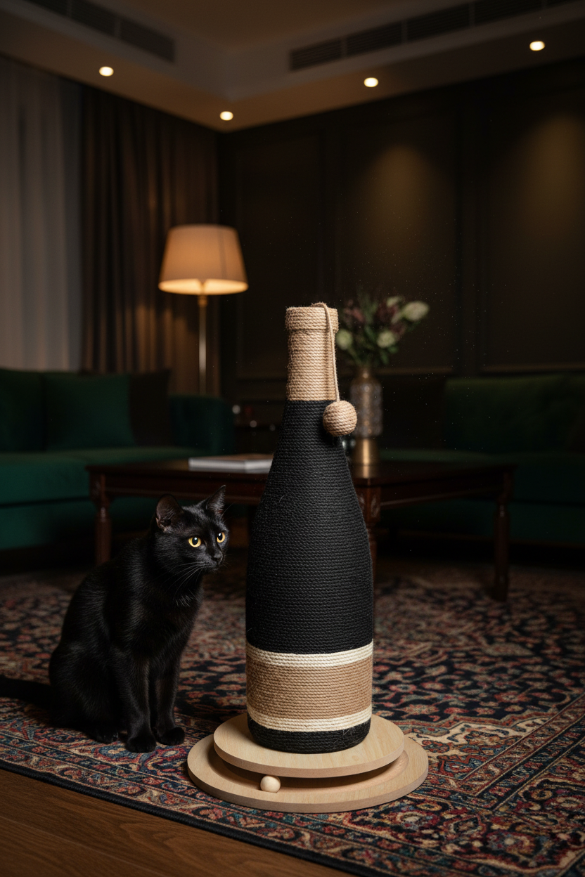 Noir Bouteille Cat Scratcher - moody living room lifestyle