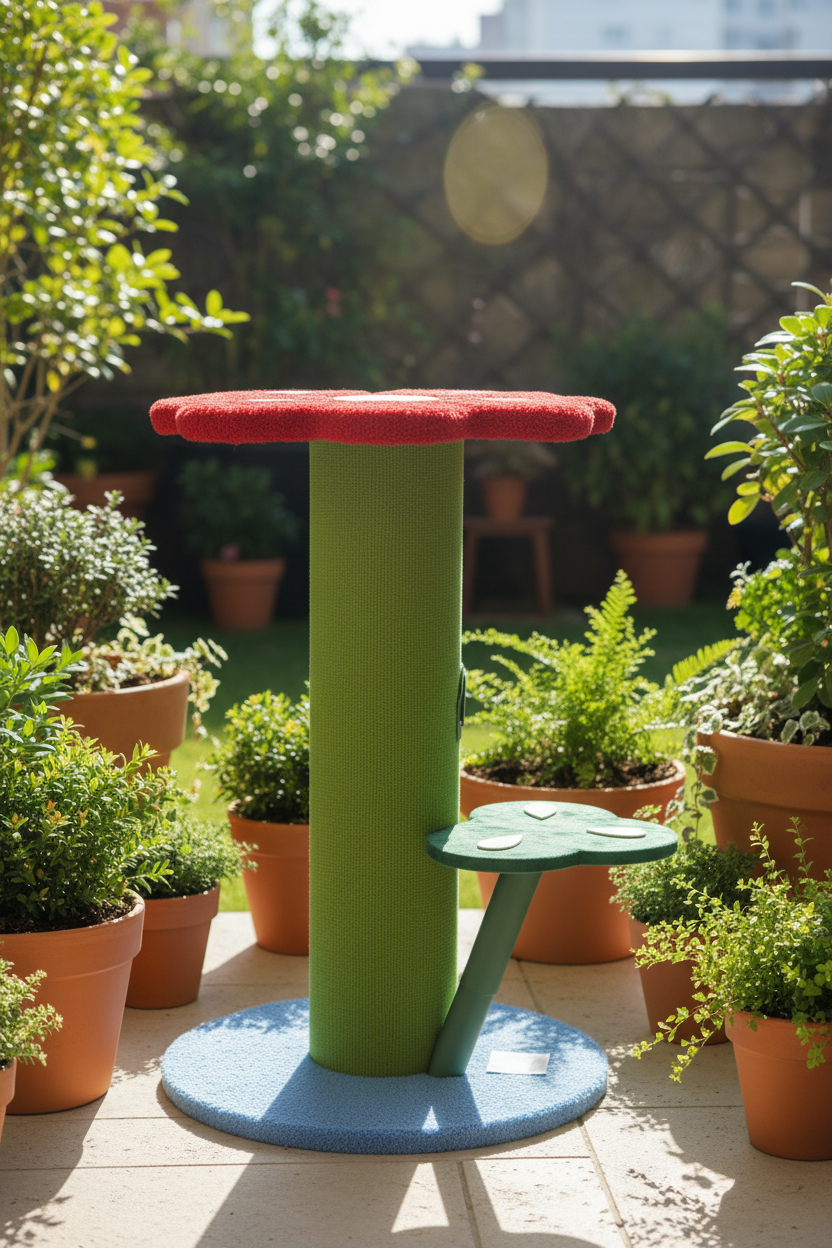 Piranha Plant Cat Scratcher on garden patio