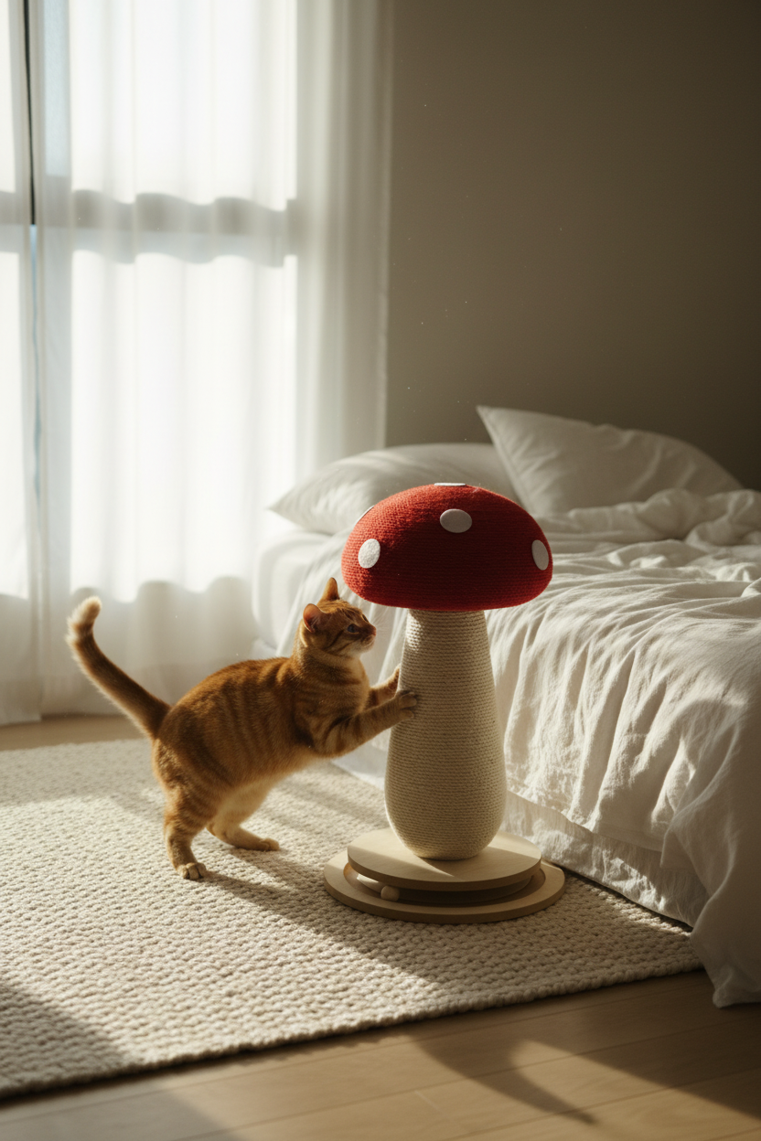 Mushroom Magic Cat Scratcher - lifestyle bedroom scene