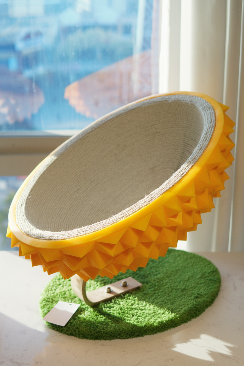 Durian Cat Scratcher Yellow - enhanced front view