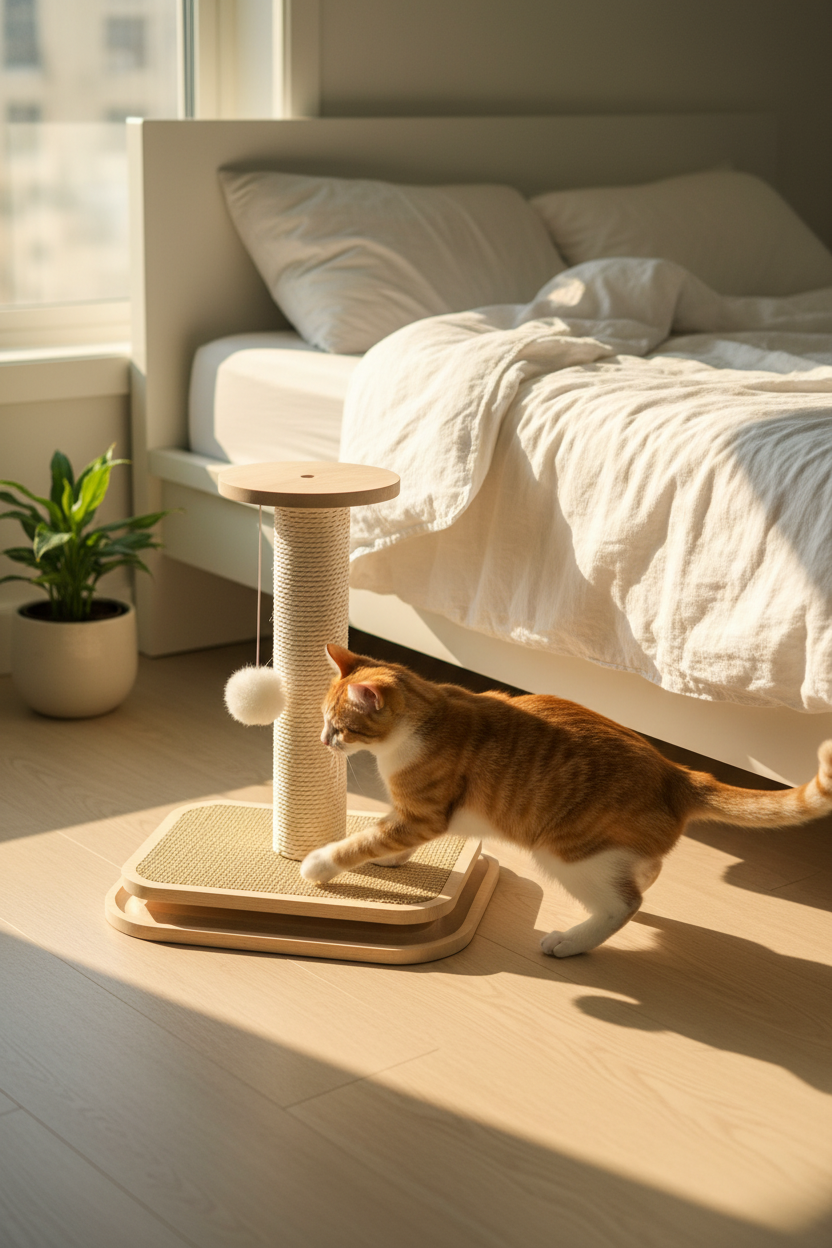 Spool & Play Cat Scratcher - Scandinavian bedroom lifestyle