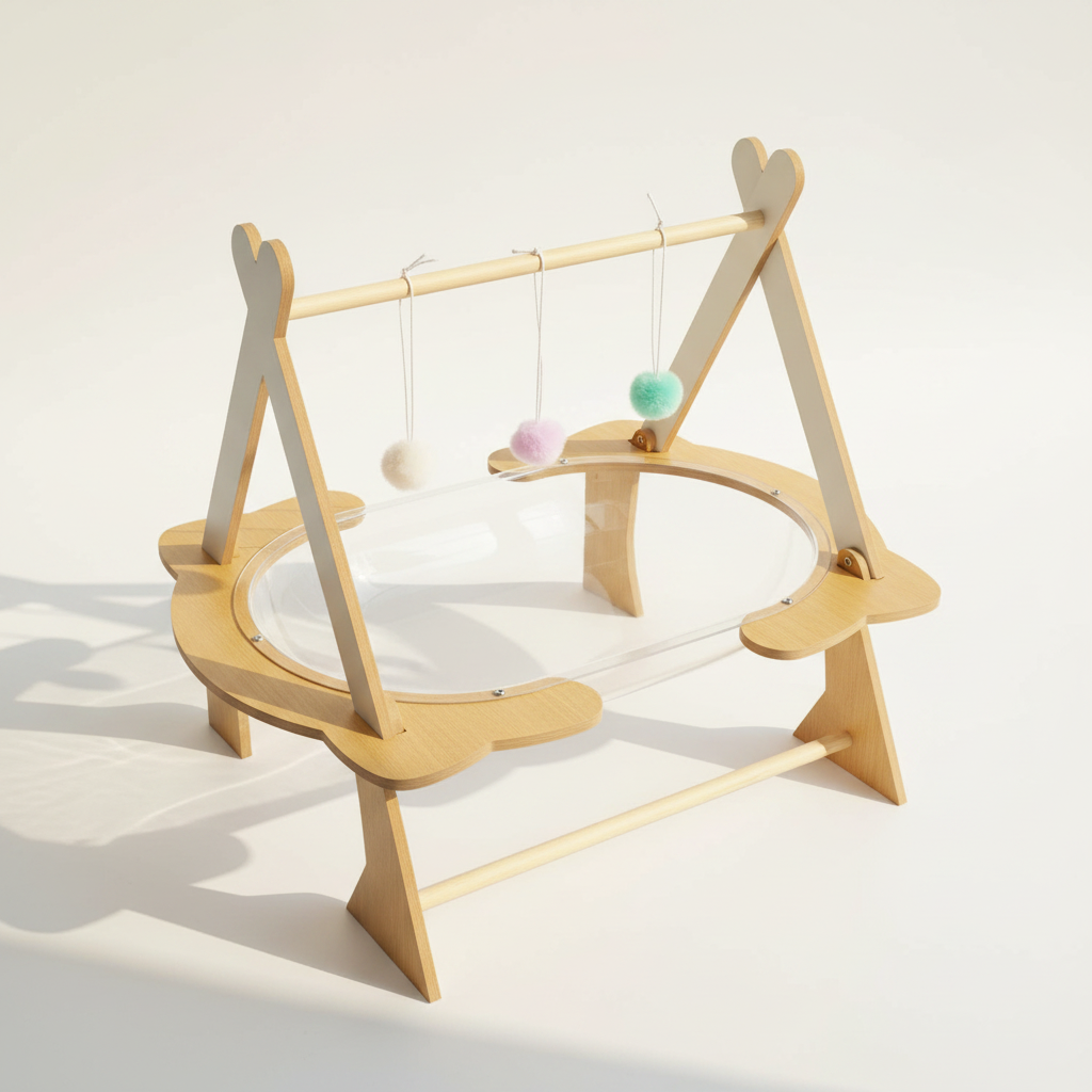 Pawstraight Luxury Cat Cradle Bed with wood frame and acrylic basin