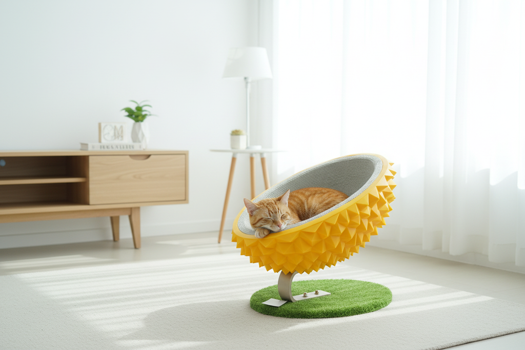 Durian Cat Scratcher Yellow - Scandinavian living room lifestyle
