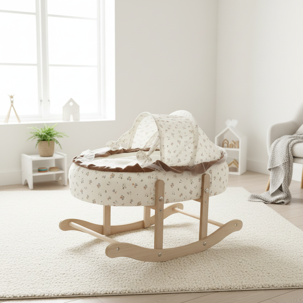 Rocking Moses Basket Baby Cradle - Scandinavian nursery background