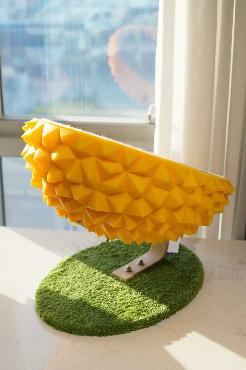 Durian Cat Scratcher Yellow - enhanced angled view