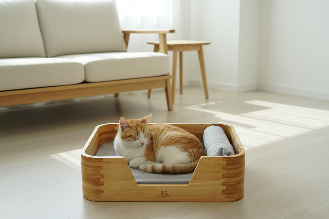 Scandinavian Living Room with Cat
